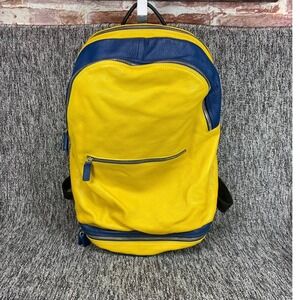 VTG TERRIDA Italian Leather Backpack Bag Yellow Blue Two Tone Made in Italy